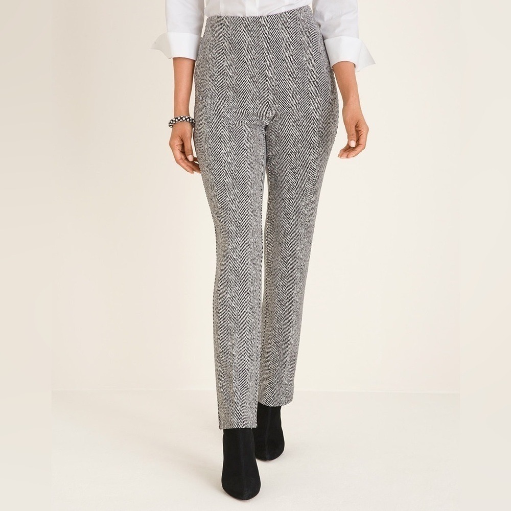 Chicos Size 1R US 8R M So Slimming Juliet Modern Herringbone Pull On Ponte Pants